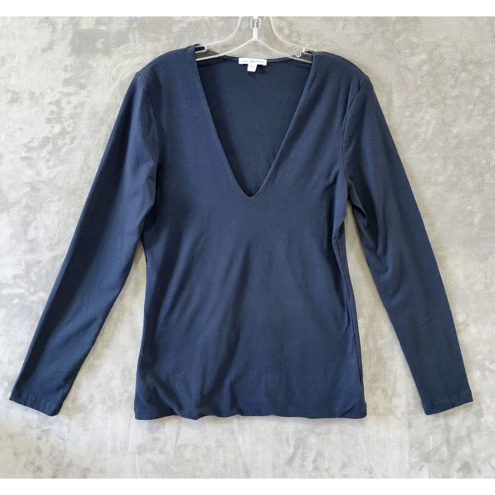 Standard James Perse Deep V-Neck Stretch Top Women's 4 (Xl) Navy Long Sleeve — image 2 of 8